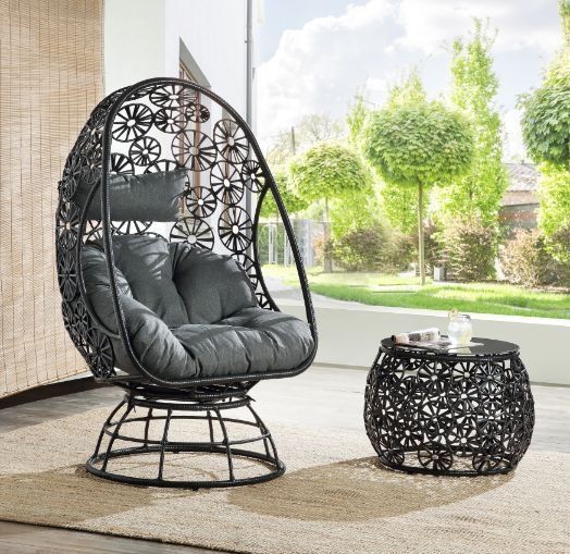 ACME Furniture Hikre Clear/Charcaol/Black Patio Lounge Chair and Side Table
