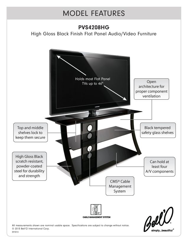 Bell'O® High Gloss Black Flat Panel A/V Furniture System 3