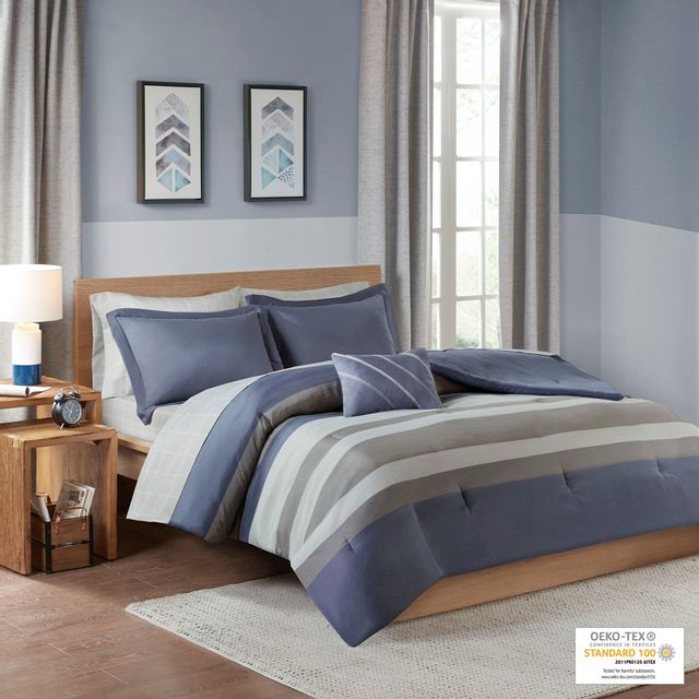 Olliix by Intelligent Design Marsden Blue/Grey Twin Complete Bed Set ...