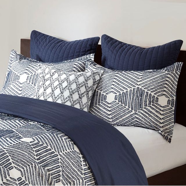 Olliix by INK+IVY Navy Full/Queen Ellipse Cotton Jacquard Duvet Cover Set-1