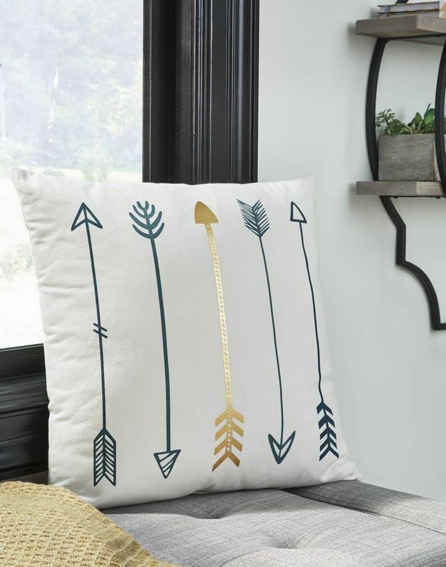 Signature Design by Ashley® Gyldan Set of 4 White/Teal/Gold Pillows 4