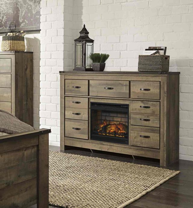 Signature Design by Ashley® Trinell Rustic Brown Dresser with Electric Fireplace 1