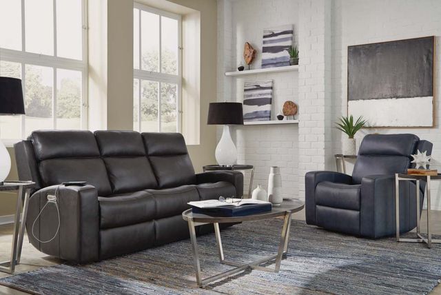 Flexsteel® Cody Grey Leather Power Reclining Sofa with Power Headrest-3