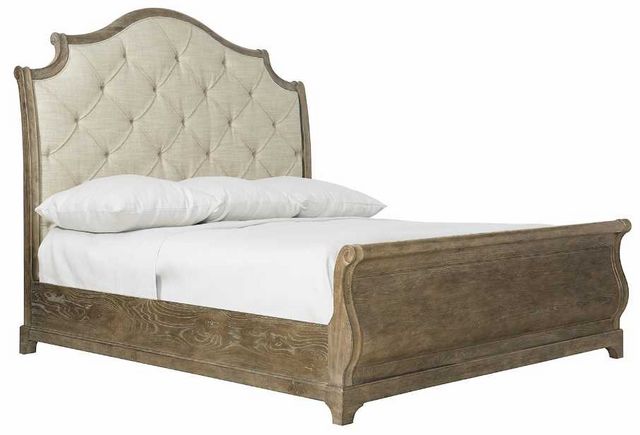 Bernhardt Rustic Patina Peppercorn King Upholstered Sleigh Bed