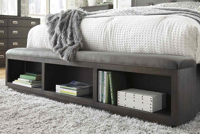 Signature Design by Ashley® Hyndell Dark Brown California King Upholstered Storage Bed 3