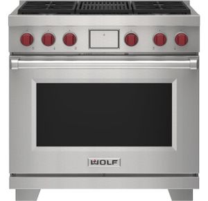 Wolf® 36" Stainless Steel Freestanding Dual Fuel Natural Gas Range