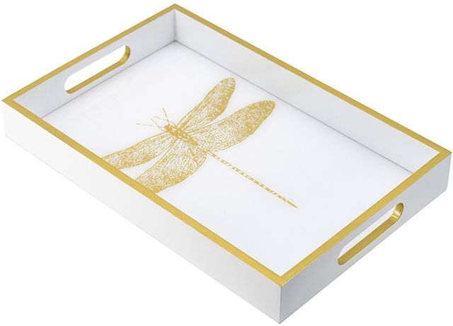 A & B Home Gold/White Dragonfly Tray-0