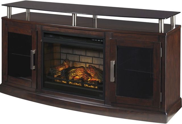 Signature Design by Ashley® Chanceen Dark Brown 60" TV Stand with Electric Fireplace
