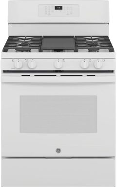 GE® 30" White Free Standing Gas Convection Range