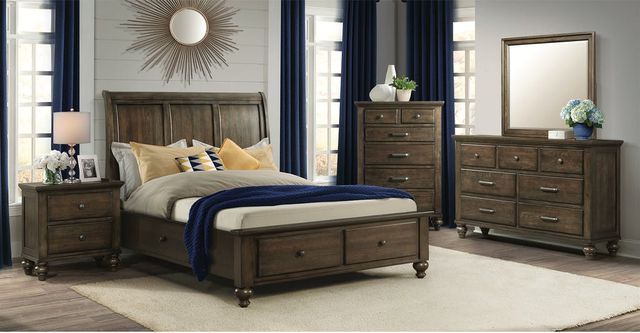 Elements International Chatham Gray Media Queen Bed with Footboard and Side Rail Storage 2