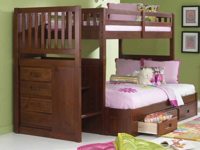 Donco Trading Company Youth Merlot Twin/Twin Mission Stair Step Bunk Bed-0