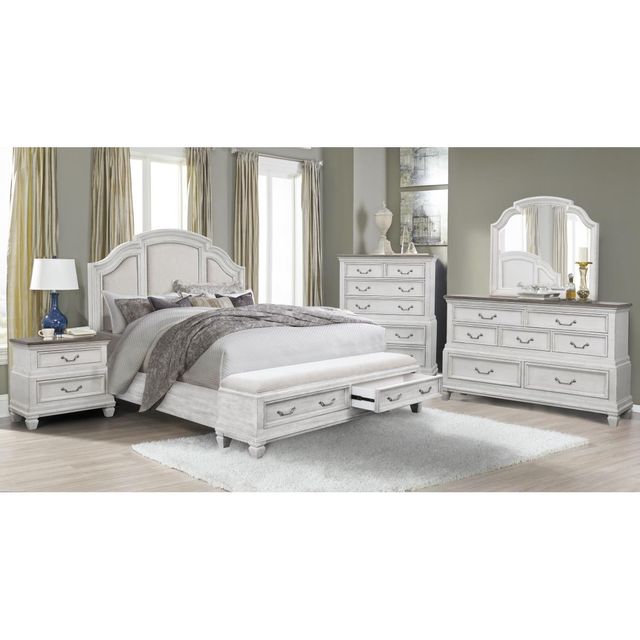 Avalon Furniture Nantucket Queen Upholstered Storage Bed, Dresser, Mirror & Nightstand-0