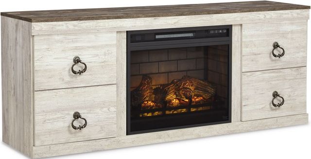 Signature Design by Ashley® Willowton 4-Piece Whitewash Entertainment Center with Electric Fireplace Insert-2