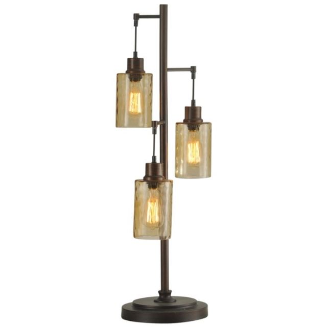 Style Craft Bronze with Champagne Pendant Dimpled Glass Shade Table Lamp-0