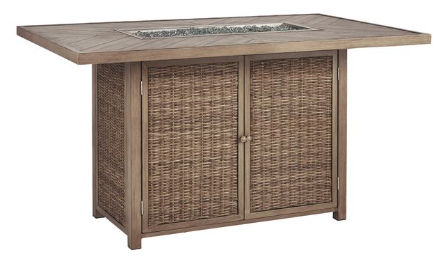 Signature Design by Ashley® Beachcroft Beige Rectangular Bar Table with Fire Pit