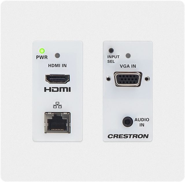 Crestron® White 4K 3x1 Scaling Auto-Switcher and DM Lite® Wall Plate Extender over CATx Cable 1