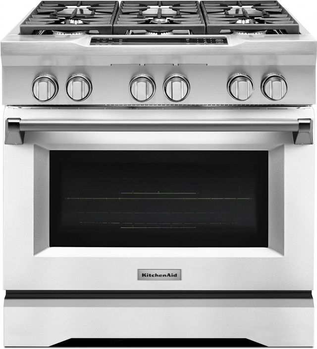 KitchenAid® 36" Imperial White Commercial Style Free Standing Dual Fuel Range