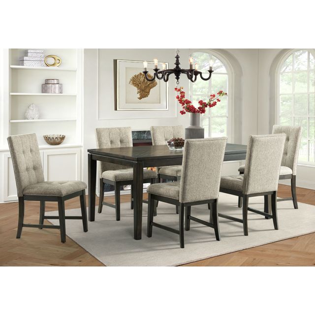 Elements International Landry Dining Table & 6 Upholstered Side Chairs-0
