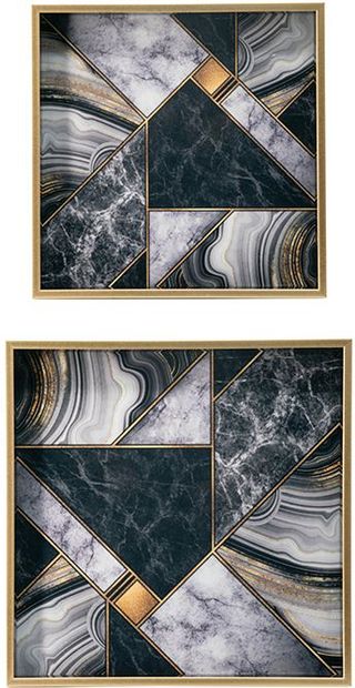 A & B Home Multi-Colored Plastic Marble Print Square Decorative Tray Set