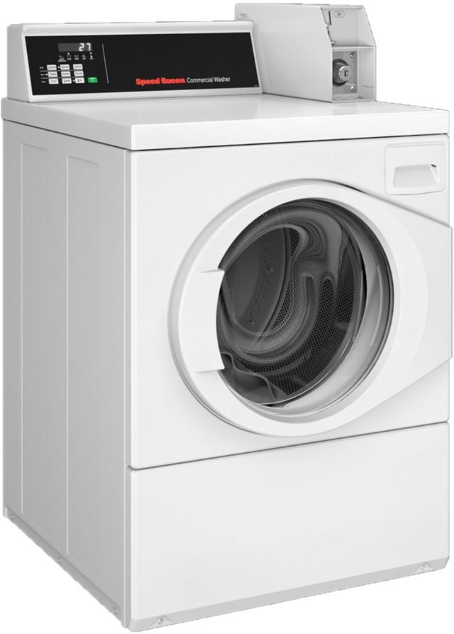 Speed Queen® Commercial 3.42 Cu. Ft. White Coin Drop Front Load Electric Washer 1