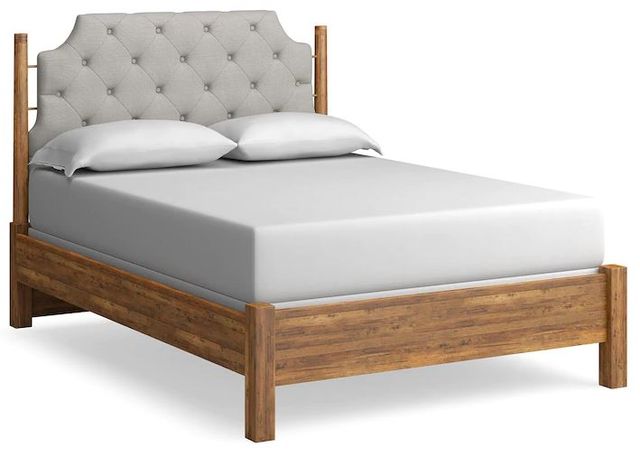 Bassett® Furniture Midtown Gray and Sandstone Maple King Upholstered Bed
