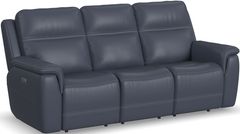 Flexsteel® Sawyer Dark Blue Power Reclining Sofa with Power Headrests and Lumbar