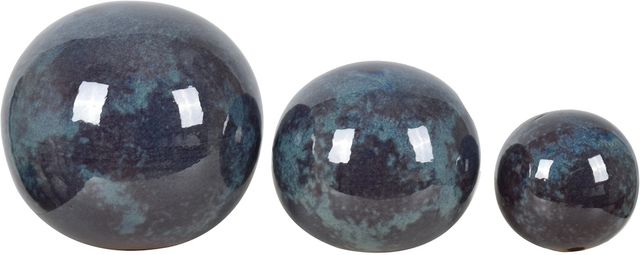 Crestview Collection Lloyd 3 Piece Teal Marbled & Glazed Sphere Set-0