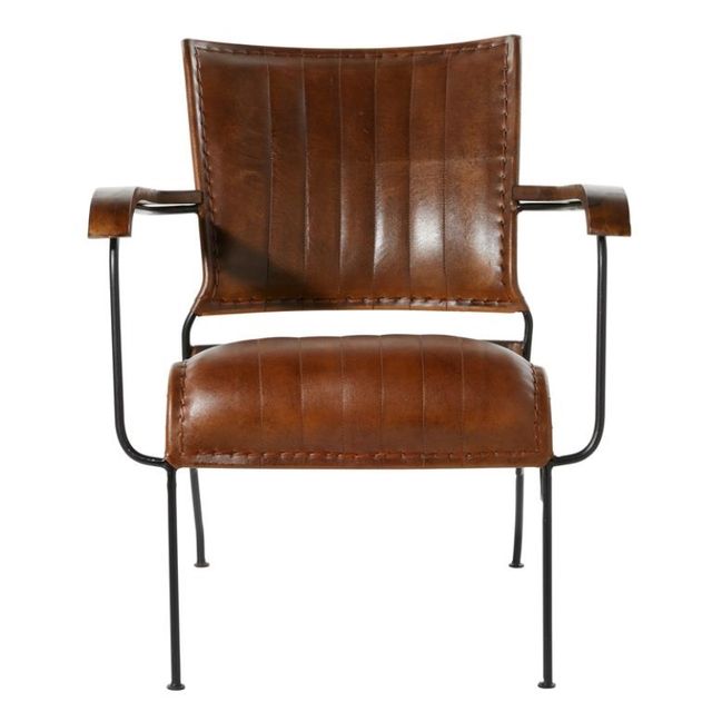 Uma Home Metal and Leather Arm Chair-2