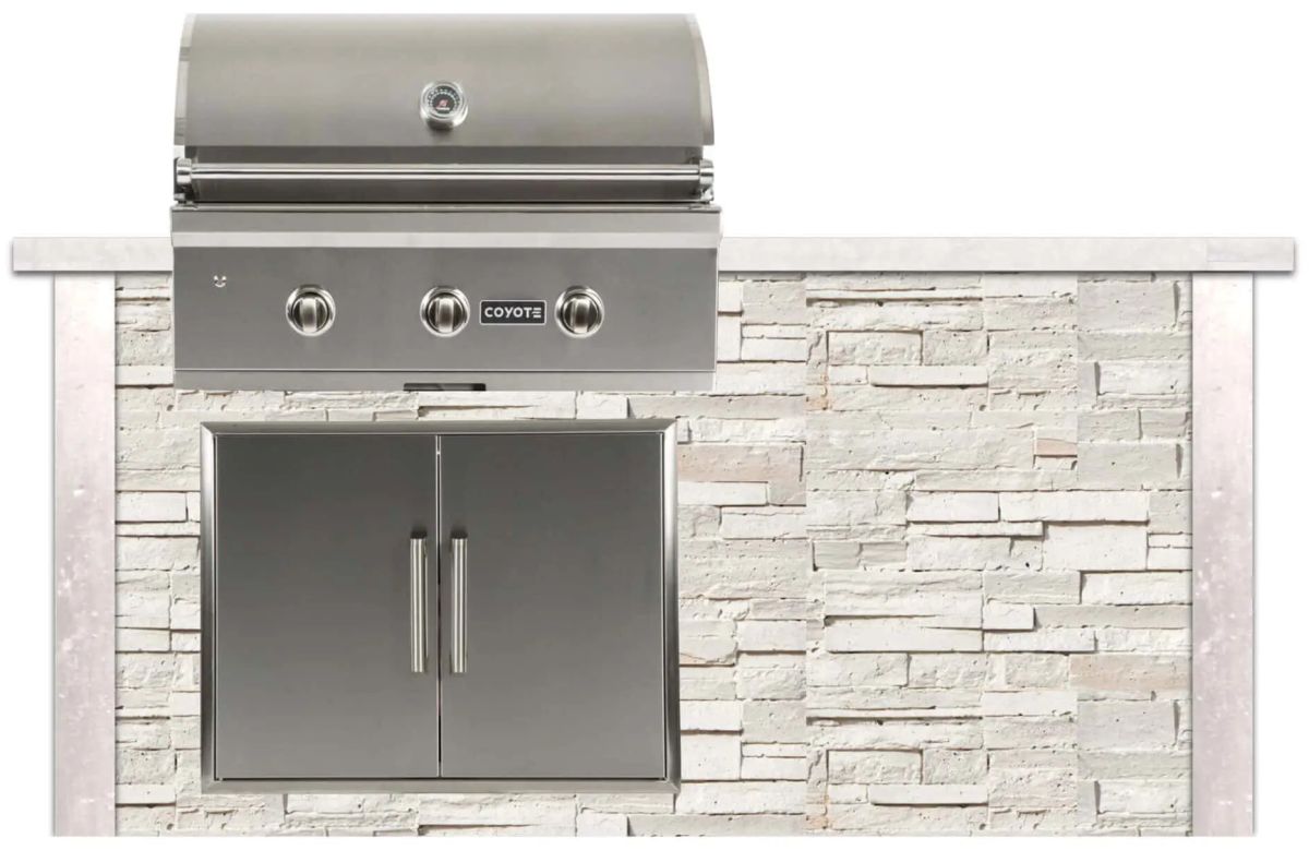 Coyote Outdoor Living 6' Modern White Stacked Stone Grill Island