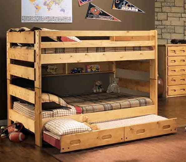 Trendwood Bunkhouse Big Sky Youth Full Bunk Bed with Trundle and Trundle Mattress