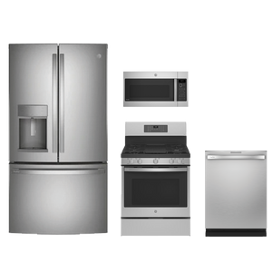 GE Profile 4pc Appliance Package - 22.1 Cu. Ft. Counter-Depth French Door Fridge and Smart Convection Gas Range With No Preheat Air Fry