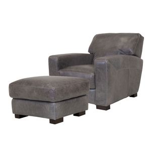 Soft Line Utah Fog Leather Chair & Ottoman
