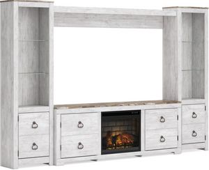 Signature Design by Ashley® Willowton 4-Piece Whitewash Entertainment Center with Electric Infrared Fireplace Insert