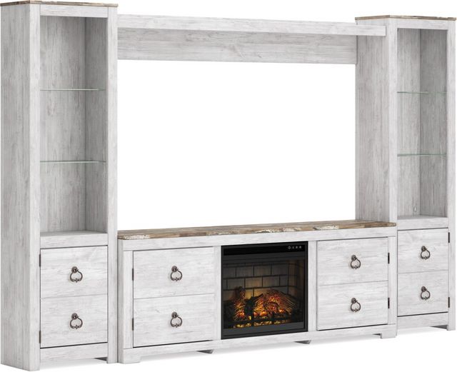 Signature Design by Ashley® Willowton 4-Piece Whitewash Entertainment Center with Electric Infrared Fireplace Insert-0