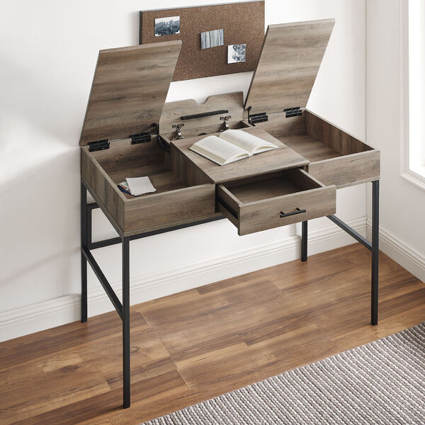 Grey Lift-Top Computer Desk with Tablet Holder