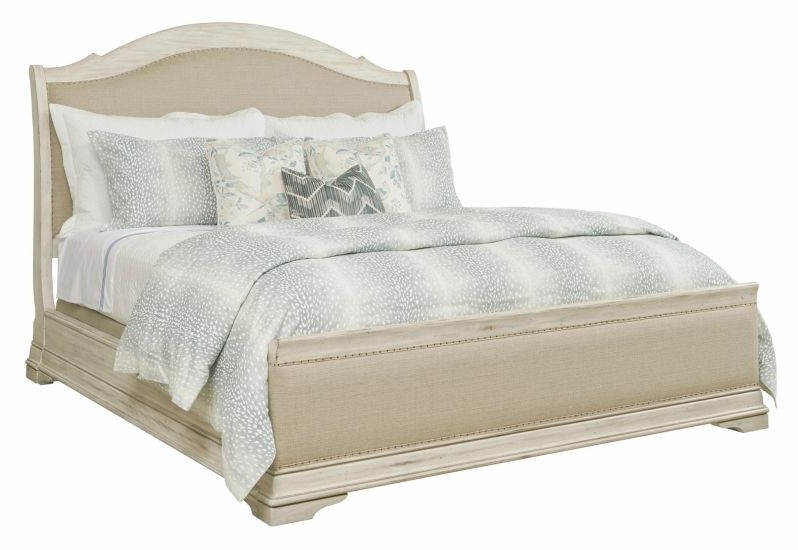 White upholstered online sleigh bed