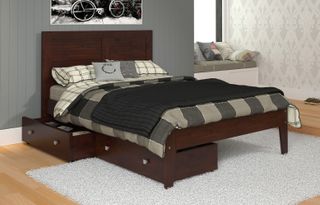 Donco Trading Company Youth Dark Cappuccino Full Panel Bed with Dual Under Bed Drawers