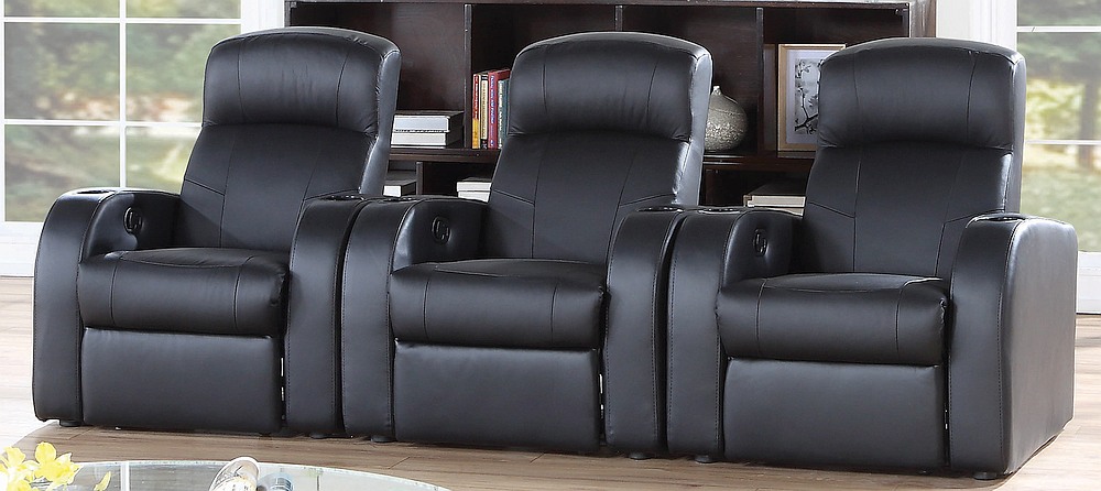 Coaster Furniture  Leather Home Theater Recliner in Black 