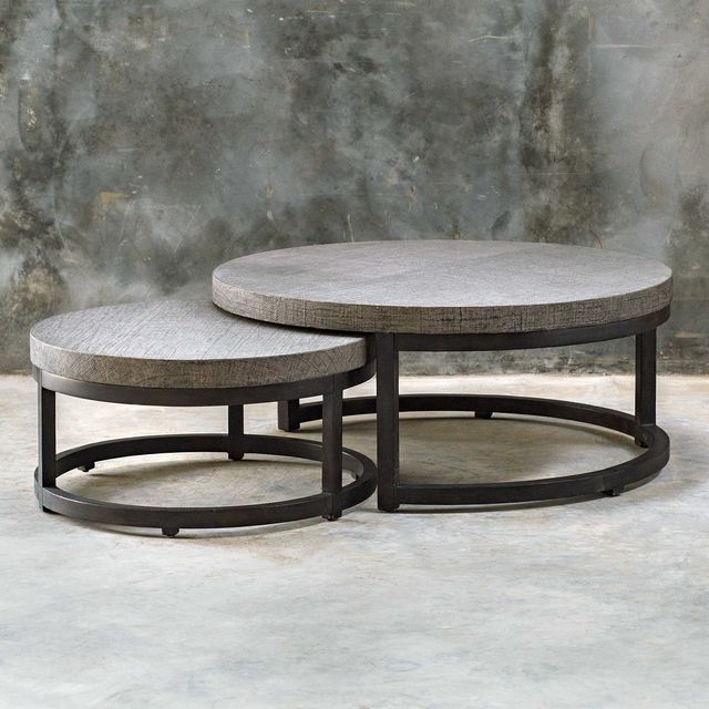 Uttermost® Aiyara 2-Piece Taupe Wash Nesting Coffee Table Set with Black Base-3