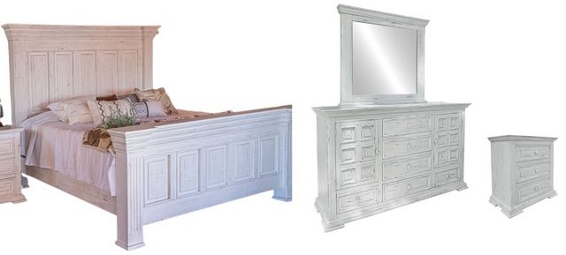 International Furniture Direct Terra White 4-Piece Vintage White Distressed Queen Bedroom Set