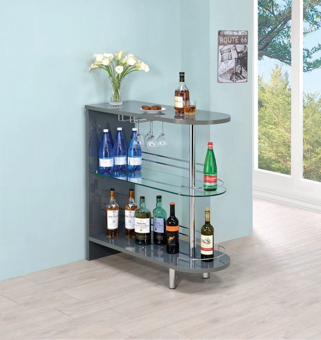 Coaster® Adolfo Glossy Grey And Clear 3-Tier Bar Table-2