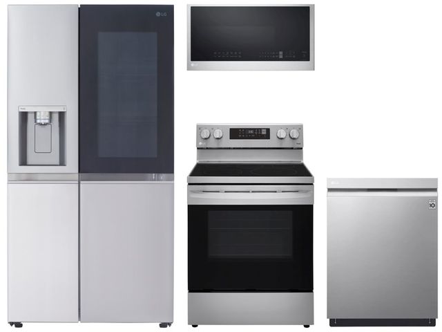 LG 4-piece Side by Side Refrigerator and Electric Range Kitchen Package
