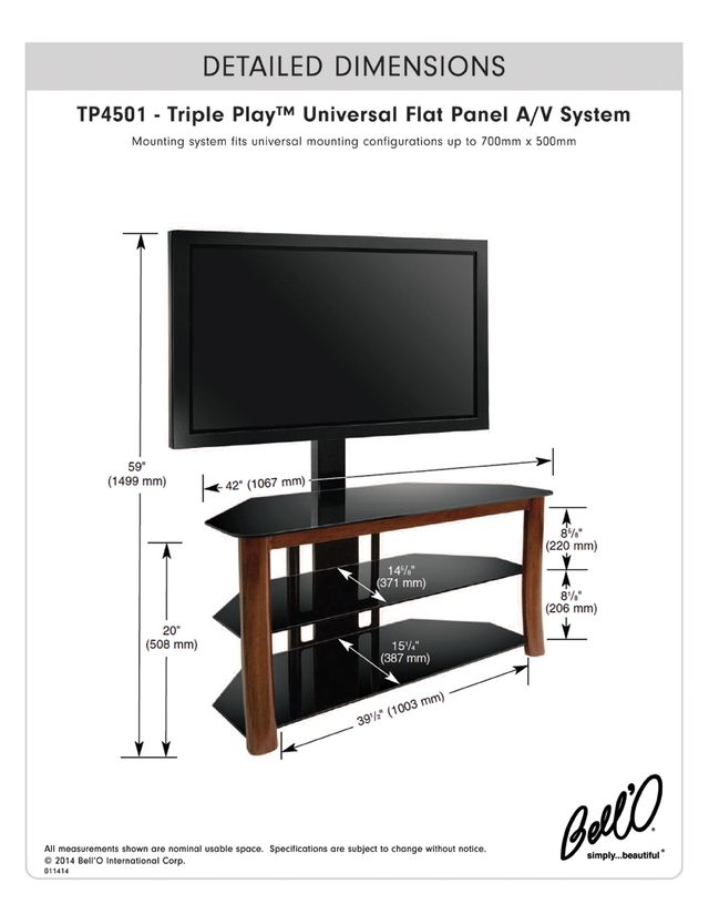 Bell'O® Triple Play™ Universal Flat Panel Audio/Video Stand 4