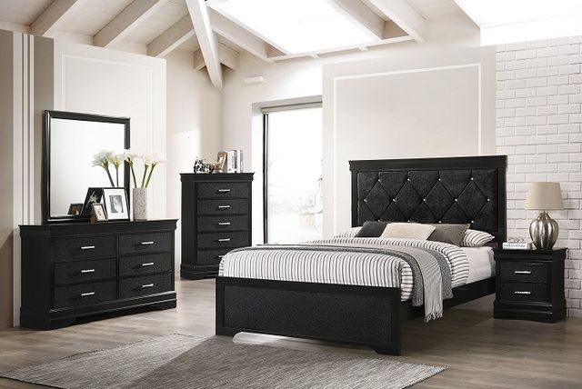 Crown Mark Amalia Black Queen Upholstered Bed-1