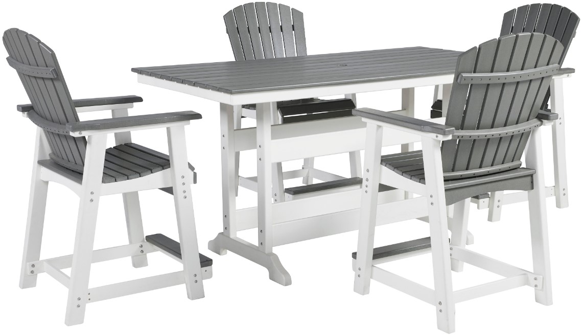 Signature Design by Ashley® Transville 5-Piece Gray/White Outdoor Counter Height Dining Set