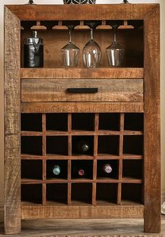 Furniture of America® Galanthus Weathered Natural Tone Wine Cabinet