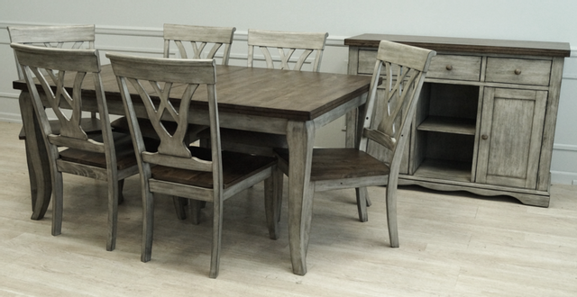 Allwood Furniture Group #126 Light Grey/Rustic Brown Solid Wood Table with Butterfly Leaf Set 1