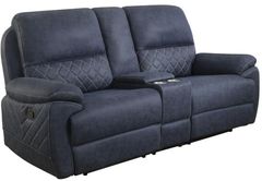 Coaster® Variel Blue Reclining Upholstered Tufted Motion Loveseat with Console