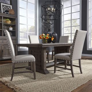 Liberty Furniture Artisan Prairie 5-Piece Aged Oak Trestle Table Set