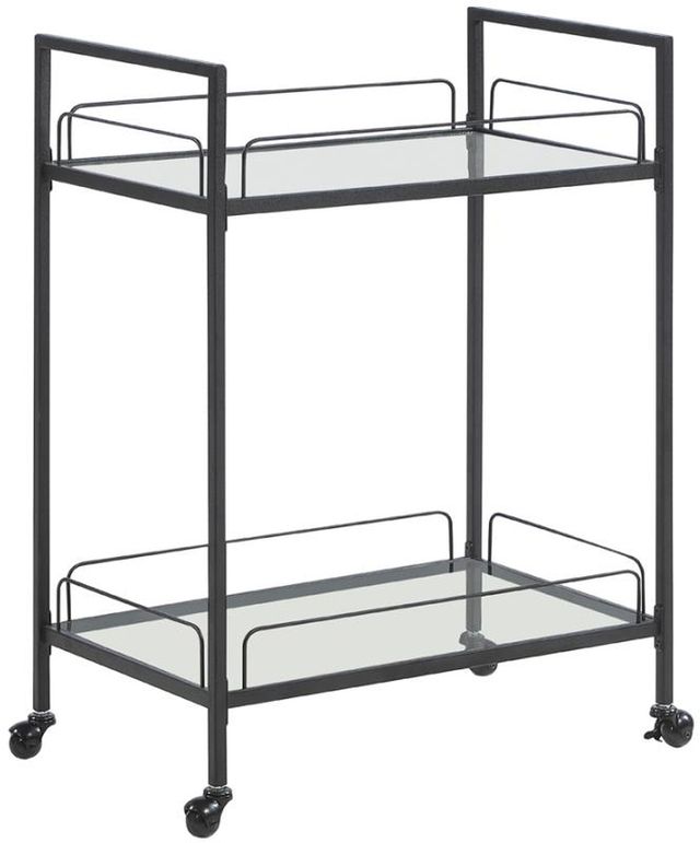 Coaster® Clear and Black Serving Cart with Glass Shelves 